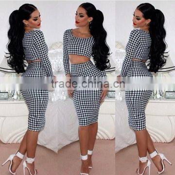 Plover grid printing two-piece outfit bandage dress, dress women, sexy nighty dress picture