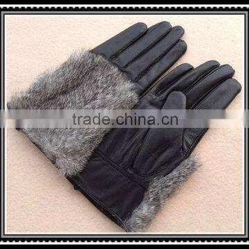 lady lambskin leather fashion glove with rabbit fur back