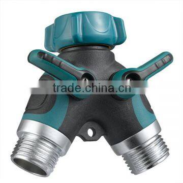 2-way Y Valve Zinc Garden Hose Connector with Shut off