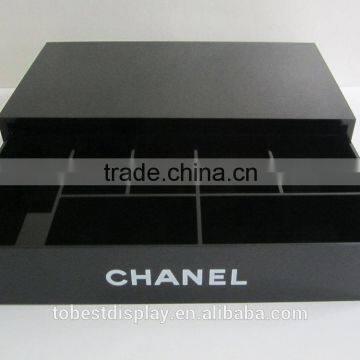 High quality elegant black print logo acrylic jewelry box with drawer