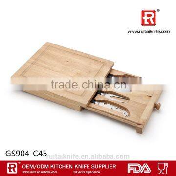 4pcs stainless steel cheese knife set and wooden cheese box