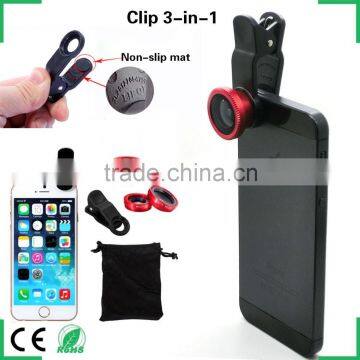 Hot Universal Clip 3 in 1 Fish Eye Wide Angle Macro Fisheye Mobile Phone Lens For iPhone 6