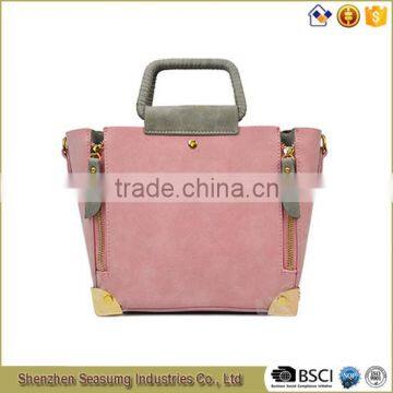 High Quality Suede PU Leather Handbag With Frame Handles photo-4