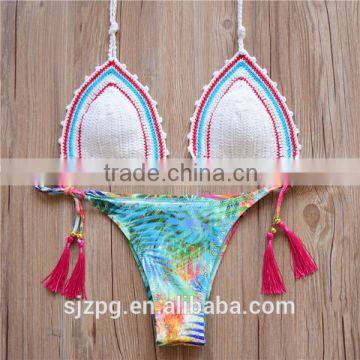 Handmade Crochet Bikini . print bottom hot sexy Bikini , transparent bikini