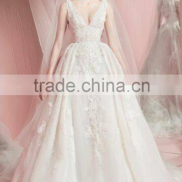 (MY110408) MARRY YOU Bridal Gown Elgant Sleeveless V-neck Lace Cinderella Wedding Dress