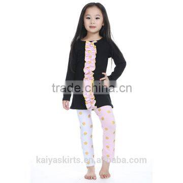 2016 fall long sleeve couple black T-shirt and dotted pant kids clothing