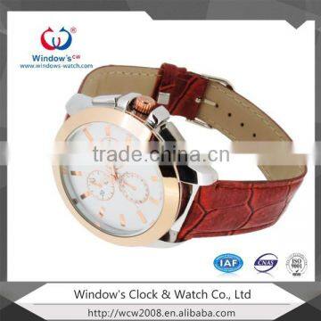 Two Tone Plating pu Leather Band Watch photo-2
