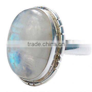 925 Sterling Silver Rainbow Moonstone Semi Precious Gemstone Ring