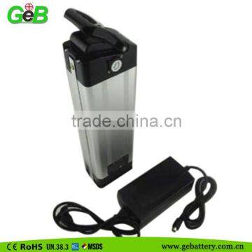 GEB rechargeable long circle life 36V 10Ah silver fish battery pack for electric bicycle with charger