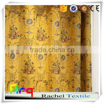 chinese style curtain fabrics-yellow color jacquard floral design