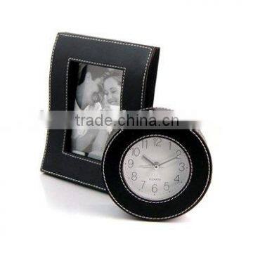 Leather mirror and clock