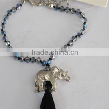 Top grade beads stretch bracelet, blue color beaded elephant bracelet