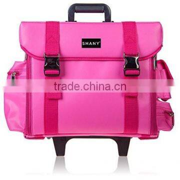 stylish portable pink professional makeup trolley case for lady