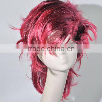 Synthetic Special curls wigh red and pink multi color Crazy fans wig N301