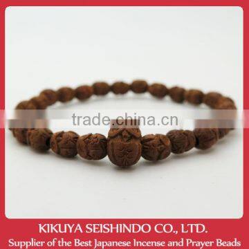 Owl beads bracelet (Lucky Charm), Japanese box wood, japanese beads bracelet, made in Japan, Budhist lucky charm