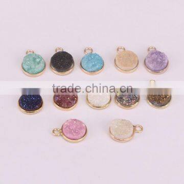 Colorful Gold Plated Titanium Druzy Round Pendant Natural Gemstone Druzy Quartz Jewelry