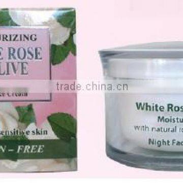 Night Face Cream "WHITE ROSE & OLIVE", Paraben Free, 50 ml. Made in EU, Private Label Available