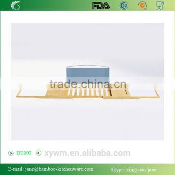 DT003 Bamboo Bathtub Caddy Tray With Extending Sides and Bath Table Shelf Holds Tablet Book Phone and a Glass of Wine
