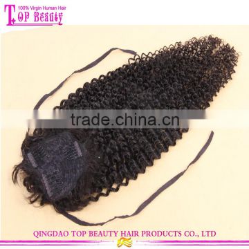 Wholesale price afro kinky hair ponytail remy 100% human hair clip on ponytail