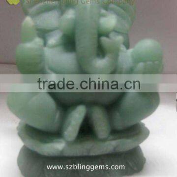 Hot seller natural semi precious stone green aventurine Ganesha sculpture/craft