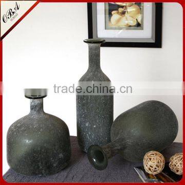 OUBOAO Unique Design Handmade Retro Style Smoke Gray Matte Glass Flower Vase photo-2