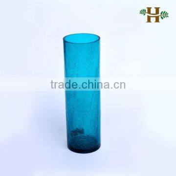 Crackle Design 30cm Tall Teal Glass Cylinder Vases