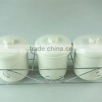 Hot Sale Samll Round White Ceramic Soup Tureen With Lid , Stock Cheap Ceramic Tureen ,3 Pcs Set With Iron Part photo-2