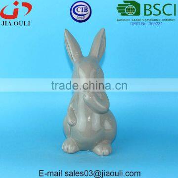 BSCI Audit Factory EASTER rabbits glazed grey Ceramic rabbit, glazed ceramic animal figurines