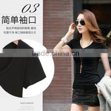 Cotton Women's T-shirt ;V Collar T-shirt; T-shirt photo-3