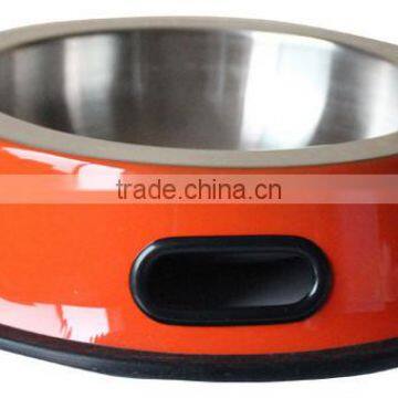 Hot Sell Dog Bowl With Side Grip Handle Rubber Ring Metal Stainless Steel Eating Surface Animal Pet Feeder/waterer