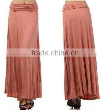 95% RAYON 5% SPANDEX LOOSE FIT SWING SHIFT MAXI PLAIN JERSEY SKIRTS SOLID FULL LENGTH SKIRT WITH BANDED WAIST