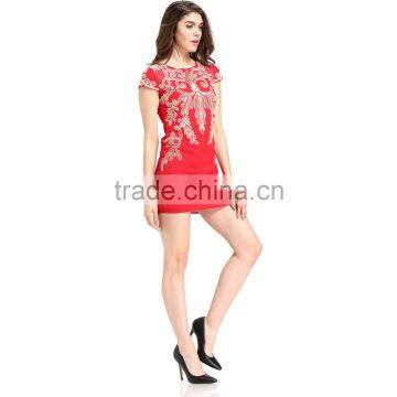 2017 Embroidered Red Cloth Woman Model Midi Dress photo-4