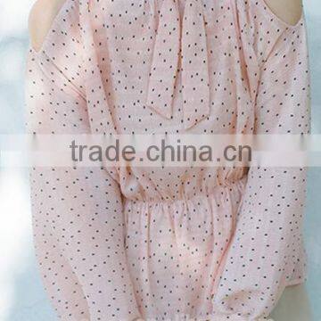 2017 Wholesale Summer Women Tie Neck Cold Shoulder Long Sleeve Print Blouse photo-4