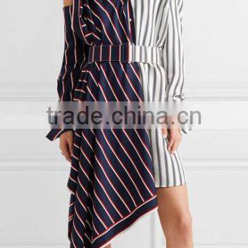 Plus Size Off-the-shoulder Asymmetric Striped Shirt With Long Sleeve photo-3