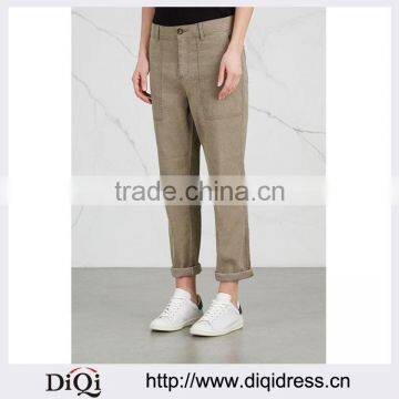 Wholesale Women Apparel Slant Pockets Latest Casual Cotton Trousers(DQE0346P)