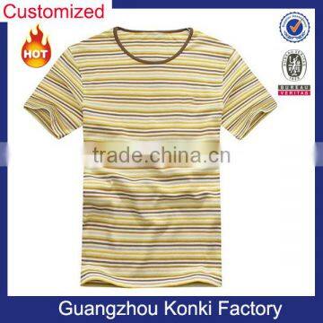 OEM short sleeve men horizontal stripe flat knit stripe t-shirt