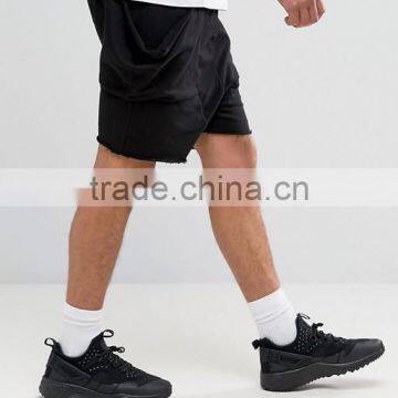 High Quality New Design Custom Raw Hem Drawstring Waist 100% Cotton Breathable Black Men's Sweat Big Side Pockets Fashion Shorts photo-4