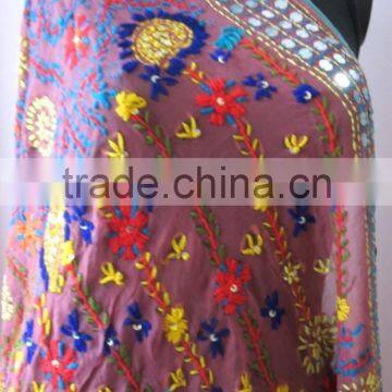 PHULKARI GEORGETTE DUPATTA SHAWL, Sequin Hand Embroidery Dupatta photo-6