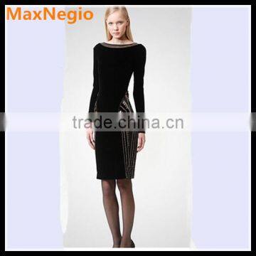 Long sleeve ladies winter dress designs high quality winter velvet dress