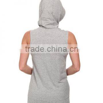 Women Vest Waistcoats With Hooded Sleeveless Half-zip Hoodie White and Gray Color photo-6