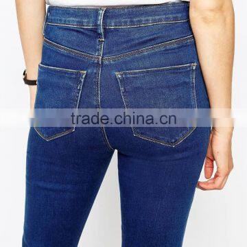 Dark Blue Skinny Plain Custom Your Own Brand High Waist Jeans Women photo-3