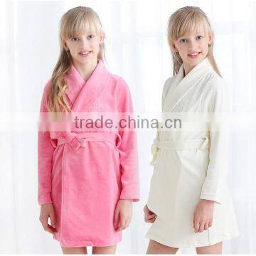 Fashion Cotton Embroidered Children Bathrobe Velour Sleepwear Warm Winter Long Sleeve Kimono Bathrobe Popular Hotel White Robe