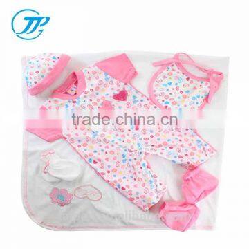 Fashion Pink 100% Cotton Romper +Hat 6Pcs Baby Girls Gift Set and Newborn Baby Clothing Set