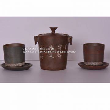 Tea Set Chinese Handmade Cermaic Tea Set With One Tea Caddy and Two Tea Cups