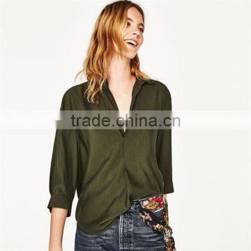 2017 OEM SpringButtoned Cuffs and Elbow-length Sleeves Polo Neck Shirt photo-2