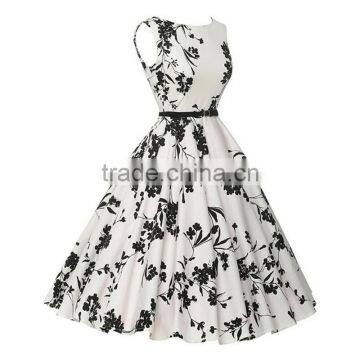 Hot Selling Polyester One-piece Dress With Belt Printed Floral White photo-2