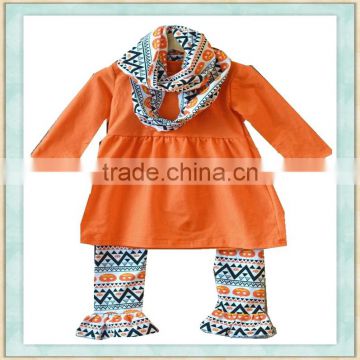 2017 Children boutique clothing fall long sleeve cloothes yiwu pumpkin outfit with scarf