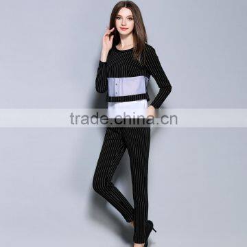 Long Sleeve Clothes Women Stripe Elegance Cotton Ladies 2 Piece Suit for Women photo-4