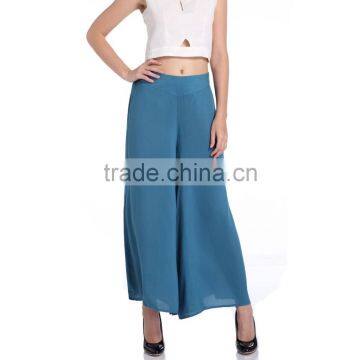 Hot sale midi cut women summer culotte fashion 100% polyester high rise ladies wide leg pants 2017