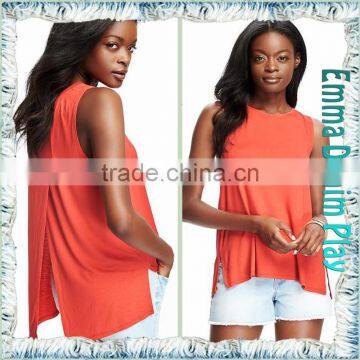 Custom Vogue Design Open Back Split Hem Womens Sexy Colorfast Sleeveless T Shirts photo-4